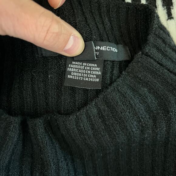 French Connection Sofia Wool Blend Striped Balloon Sleeve Sweater Black White S - Picture 8 of 9